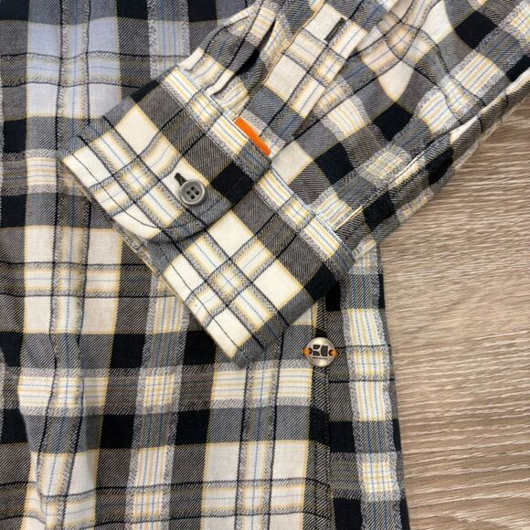 ORANGE HUGO BOSS Mens Blue White Yellow Plaid Ombre Button Down Shirt Sz XXL - Picture 2 of 10